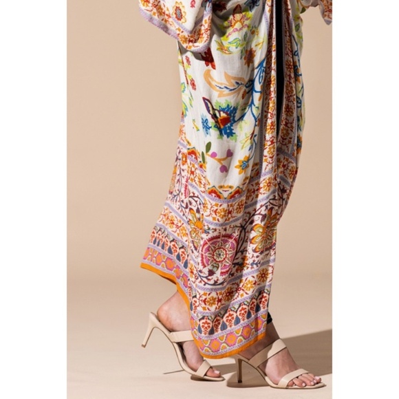 Colorful Vibrant Delphi Floral Paisley Open Wrap Duster Kimono Top One Size - Picture 3 of 9